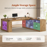 Executive Desk, Large Office Desk with Drawers & Power Outlets, L Shaped Computer Desk with Storage Shelves