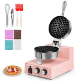 Popfoodex Commercial Waffle Maker for Restaurant, 110V Electric Waffle Maker w/Non-stick and 122–572°F Adjustable Temp, 1200W Profession Waffle Iron, Pink