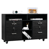 VINGLI Wood Mobile File Cabinet with 4 Drawers and Shelves, Printer Stand with Open Storage, Black