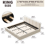RECCI Cloud King Upholstered Platform Bed Frame, Low Profile Grounded Design with Plush Headboard & Footboard, Wood Slat Support, Noise-Free, No Box Spring Required, Beige