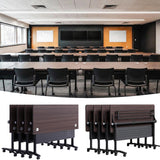 QXYXSM Folding Conference Table with Wheels,Conference Room Table with Cable Hole,Mobile Flip-Top Training Tables Seats 2-30,Modular Meeting Table for Training Room Seminar(6,Black Gold Walnut,47.2in