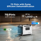 Moiswell 70 Pints Commercial Dehumidifier with Pump, Portable Crawl Space Dehumidifiers for Basement and Home, Energy Star Efficient Certified, Automatic Defrost