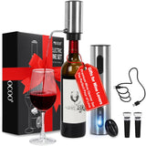 Moocoo Electric Wine Opener Gift Set, Automatic Electric Wine Bottle Corkscrew Opener Rechargeable with Foil Cutter, Automatic Aerator, 2 Vacuum Stoppers for Home Bar Outdoor Parties, Stainless Steel