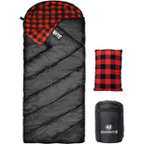 ShinHye 0 Degree Sleeping Bag for Adults - Cotton Flannel 4 Season Cold Weather Winter, XXL Big and Tall Camping Sleeping Bag with Compression Sack (Black1, 90"×35" Right Zip)