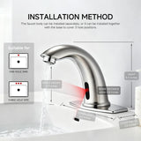 Touchless Bathroom Sink Faucet Automatic Motion Sensor Hands Free Faucet with Hole Cover Plate Water Valve,Commercial Solid Brass Faucet,1 Hole or 3 Hole,Brushed Nickel