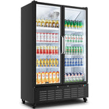 BODEGACOOLER Commercial Merchandiser Refrigerator, 36.8 Cu.Ft Upright Display Beverage Cooler, 2 Glass Door Display Refrigerator (Black)