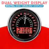 Adamson Hybrid 2-in-1 Analog & Digital Weighing Scale for Body Weight up to 400lbs - Thick Tempered Glass - Extra Large Display - Easy to Read Digital Bathroom Scale - New - Red