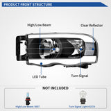 OEDRO Switchback Turn Signal & LED DRL Headlights Headlamps Compatible with 2002 2003 2004 2005 Dodge Ram 1500/03 04 05 Dodge Ram 2500 3500 Pickup Black Housing Clear Reflector Clear Lens