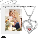 Oseew Personalized Mom Love Heart Pendant Birthstone Necklace for Women 10K 14K 18K Solid Gold Engraved Name Birthday Christmas Mother's Day Gifts