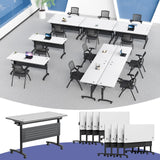 Folding Conference Table with Wheels, Flip-Top Mobile Training Table Modular Conference Room Tables, Space Saving Seminar Meeting Tables for Office School Business Classroom(White 8PCS 55.1in)