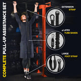 Pull Up Assistance Bands Set - 4 Heavy-Duty Pull Up Bands, Height Adjustable Strap & Comfortable Foot Strap - Stackable Pull Up Resistance Bands for Pull Ups (Black)
