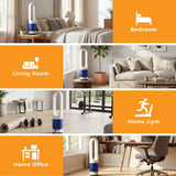 NEWBULIG 22" Bladeless Tower Fan for Bedroom, 80°Oscillating Quiet Fan, 8 Speeds, 9H Timer, Remote Control & LED Display, Portable Design, Easy to Clean for Home, Office, Blue&White