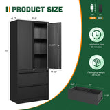 Letaya File Cabinet for Home Office, Metal Storage Cabinets with Adjust Shelves and Lock,2 Drawers Filing Cabinets-Hang Legal/Letter/A4/F4 Size Filing-Black