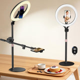 XINGYUNTREE Ring Light with Stand is an Adjustable 11" Desk Ring Light,Featuring Overhead Phone Mount and Overhead Camera Mount with Light,Designed for Video Recording,YouTube,TikTok,Live Streaming