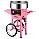 Commercial Cotton Candy Machine w/Cart and Wheels, 110V Electric Floss Maker with Stainless Steel Bowl, Sugar Scoop for Family and Various Party Pink