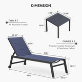 PURPLE LEAF Extra Large Outdoor Chaise Lounge Set of 4, Aluminum, Navy Blue