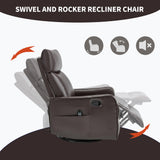 MOOLSUN Faux Leather Recliner Sofa Set with 360-Degree Swivel Chair, Living Room Furniture Set with Reclining Seats, Ideal for Home, Office, or Theater Seating（K-Dark Brown Faux Leather,Chair）