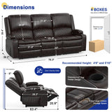 3 Seater Reclining Sofa, Recliner Sofa with Liftable Console (Pu, Brown)