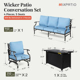 MIXPATIO 4-Piece Metal Patio Conversation Set, Fire Pit Table, 50,000 BTU