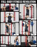 Goimu C1-V4 Power Cage, 2000LBS Squat Rack with LAT Pulldown, Multi-Function Weight Cage Strength Training Machine, Workout Cage with More Attachments (C1-SE RD)