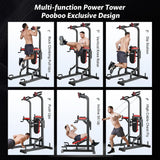 Power Tower Dip Station Pull Up Bar for Fitness Home Gym Workout,Multi-Function Adjustable Height Fitness Strength Training Exercise Equipment,with Power Elastic Ropes