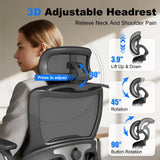 Keratee Ergonomic Office Chair, Home Computer Chair with 3D Adjustable Headrest and 4D Flip-Up Armrests, Adjustable Lumbar Support, Suitable for Office and Study, 8PC, Black