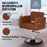 Buy-Rite Icon Styling Chair in Camel for Professional Salons & Barbershops, Extra Wide Seat, Quilted Design, Hydraulic Pump, Tufted Back, Easy-Clean Vinyl, Durable Steel Frame, YLG-192-CAM