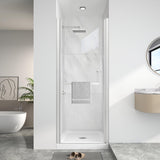 KPUY Pivot Shower Door, 26-28" W x 72" H Frameless Single Swing Glass Shower Door with Explosion-Proof Film Nano Coating, 1/4" (6mm) Thick Tempered Clear Glass, Brushed Nickel