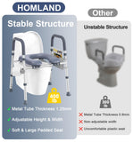 Toilet Seat with Handles & Padded Seat, Adjustable Height & Width HOMLAND