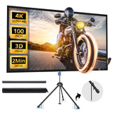 Projector Screen with Stand, Paris RHÔNE 100-inch Outdoor Indoor Projector Screen 16:9 4K HD PVC, 1.5 Gain Portable Wrinkle-Free Movie Screen for Home Backyard Theater with Carry Bag, Ground Nails