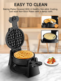 W Waffle Iron 180° Flip, 8 Slices, Rotating & Nonstick Plates, Removable Drip Tray for Easy Cleaning | Black celahapy