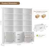 HOSTACK 71" Tall Triple Wide Bookshelf with Storage Drawers & Doors, White