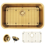 MONSINTA Gold Kitchen Sink 30 Inch, SUS304 Stainless Steel Undemount Kitchen Sinks, 30" x 18" x 9" Large and Deep Single Bowl Kitchen Sinks With Grid and Sink Drain Assembly