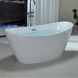 Empava Freestanding Bathtub, Flatbottom Acrylic Soaking Tub, Contemporary Stand Alone Design with Brushed Nickel Drain & Overflow, Glossy White, cUPC Certified, 59 Inch