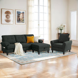 Chireca 3 Piece Convertible Sectional Sofa Set, Modern Linen Fabric Small Couch with Movable Storage Ottoman & Reversible Chaise, 4-Seat Sofa Couches for Living Room, Home Office, Apartment, Black