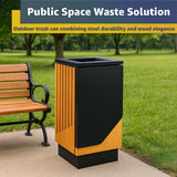 Zedfire 13 Gallon Commercial Outdoor Trash Can - Square Decorative Waste Bin with Steel & Wood