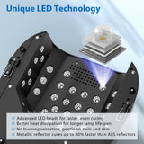 Purtato 126W Cordless Rechargeable UV LED Nail Lamp with Large Space, Handle and Foot Rest, Fast Curing Gel Nail Dryer with 4 Timers for Salon and Home (Matte Black)