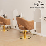 OmySalon Barber Chairs for Barbershop Gold Brown Styling Chair, Salon Chair for Hair Stylist, Heavy Duty Hydraulic Pump, 360°Swivel with Footrest, Hairdressing Home Beauty Spa Equipment