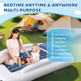 Deeteck Inflatable Toddler Travel Bed - 60 Inches Portable Toddler Bed for Travel with Safety Sides - Cozy Kids Air Mattress Set with Built-in Electric Pump & Carry Case- Easy to Inflate - Sea Blue
