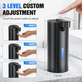 Fantictas Automatic Foaming Soap Dispenser Touchless, Stainless Steel 11.5 oz 3 Levels Adjustable Hand Soap Dispenser with Rechargeable Sensor Pump for Kitchen & Bathroom Liquid Soap,Black