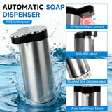 Automatic Soap Dispenser Touchless - 350ml 304 Stainless Steel, 0.25s Fast Activation, IPX5 Waterproof, 5000+ Uses per Charge, 4-Speed Foaming Soap Dispenser, Type-C Charging for Kitchen & Bathroom