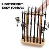 VEYWANE Fishing Rod Storage Racks, 100% Wood Floor Stand Fishing Pole Holders for Garage of 14 Rods or Combos