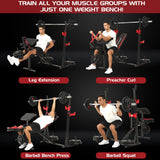 OPPSDECOR ASTM-Certified 900LBS Weight Bench Set with Squat Rack & Leg Extension, Preacher Curl Workout Bench & Bench Press Set for Home Gym Full Body Training