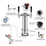 Dbgogo Kegerator Tower Double Tap Beer Tower Dual Faucet Beer Tower Stainless Steel 3'' Flange Beer Tower Dispenser Beer Tap Kegerator Parts with Pre-Assembled Tubing and Self-Closing Springs