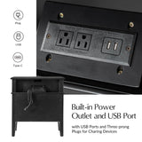 HULALA HOME 30 Inches Side Table with Charging Station, Black