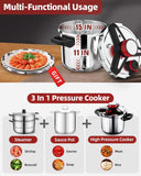 3-In-1 Stainless Steel Pressure Cooker 32 QT: [Save 70% Time] [3 PSI Settings], One-Hand Locking Pressure Canner, Induction Compatible, Steamer Rack Included