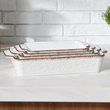 ONEMORE Casserole Dishes for Oven, Ceramic Baking Dish Set of 4, Non-Stick Lasagna Pans with Handles, Rectangular Bakeware Set for Cake, Roasting, Broiling, Gratin, Banquet, Microwave & Dishwasher Safe(3.8/2.6/1.7/1.1 Qt) (White 01)