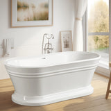 Vanity Art 59 x 30 Inches Freestanding White Acrylic Bathtub Modern Stand Alone Soaking Tub with UPC Certified Slotted Overflow and Pop-up Drain VA6610-S-TG