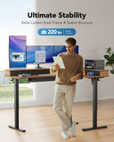 HUANUO 65″ L Shaped Standing Desk with 3 Drawers, Adjustable, Vintage Brown