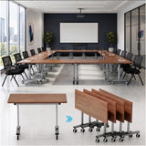 WXHYMXFDC Folding Conference Table with Wheels Modular Foldable Training Tables with Flip Top Business Style Wooden Training Table with Strong Metal Frame for Office Schools Libraries,Walnut,55in,12